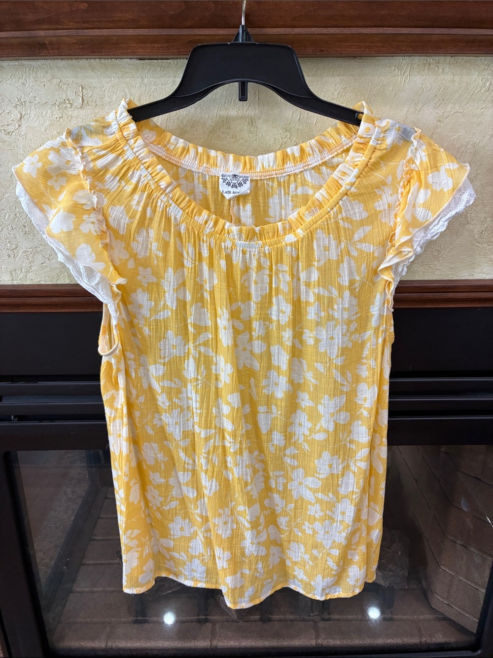 Yellow Floral Ruffle Sleeve Women's Blouse